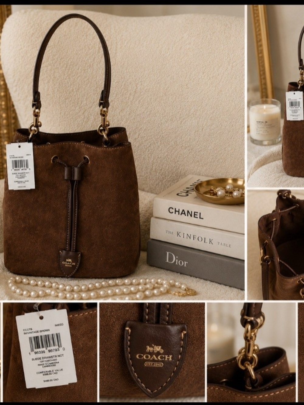 Coach Brown Suede Drawstring Bucket Shoulder Bag